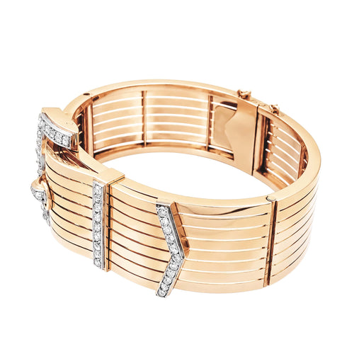 Bracelet Bracelet « Ceinture » en or rose 750 et platine 950, diamants taille rose 58 Facettes 36052