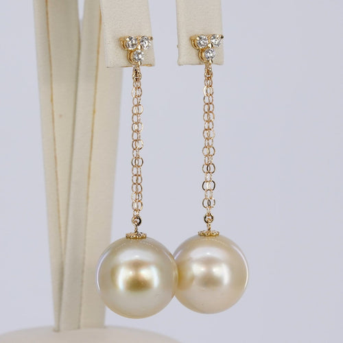 Boucles d'oreilles Golden Lumière - Boucles d’oreilles en or jaune 14k, perles et diamants 58 Facettes E0068