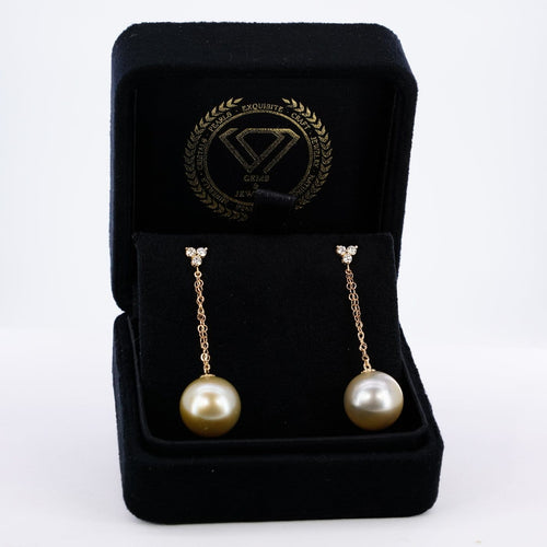 Boucles d'oreilles Golden Lumière - Boucles d’oreilles en or jaune 14k, perles et diamants 58 Facettes E0068