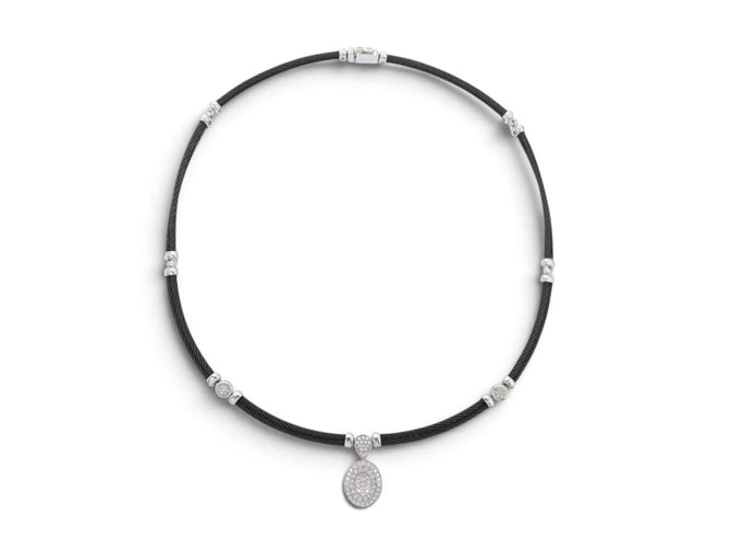 Collier CHARRIOL - Collier Celtique Ovale en acier noir et or blanc 18k, diamants 0,42 ct 58 Facettes 276036