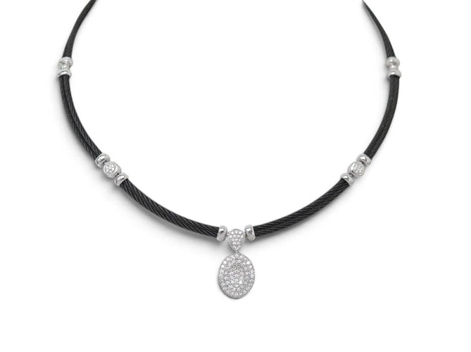 Collier CHARRIOL - Collier Celtique Ovale en acier noir et or blanc 18k, diamants 0,42 ct 58 Facettes 276036