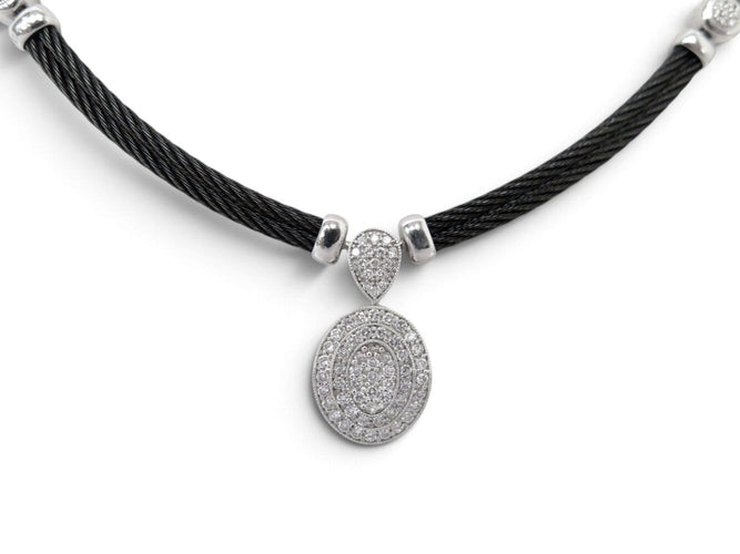 Collier CHARRIOL - Collier Celtique Ovale en acier noir et or blanc 18k, diamants 0,42 ct 58 Facettes 276036