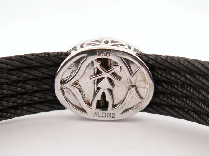 Bracelet ALOR2 / CHARRIOL - Bracelet Oval Station en acier noirci, or blanc 18k et diamants 0,65 ct 58 Facettes 276035
