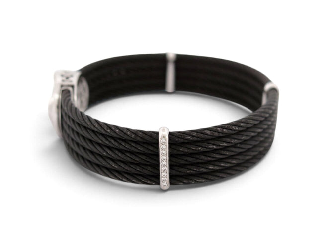 Bracelet ALOR2 / CHARRIOL - Bracelet Oval Station en acier noirci, or blanc 18k et diamants 0,65 ct 58 Facettes 276035