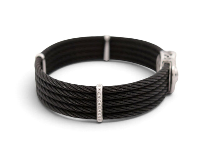 Bracelet ALOR2 / CHARRIOL - Bracelet Oval Station en acier noirci, or blanc 18k et diamants 0,65 ct 58 Facettes 276035