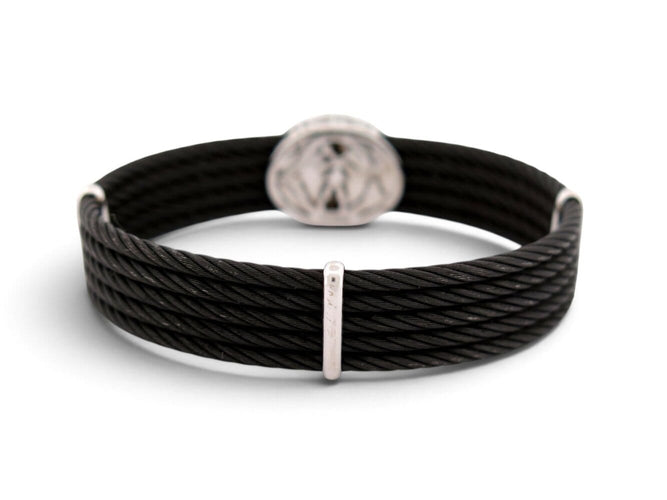 Bracelet ALOR2 / CHARRIOL - Bracelet Oval Station en acier noirci, or blanc 18k et diamants 0,65 ct 58 Facettes 276035