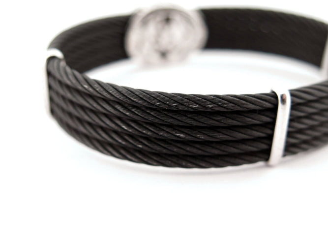 Bracelet ALOR2 / CHARRIOL - Bracelet Oval Station en acier noirci, or blanc 18k et diamants 0,65 ct 58 Facettes 276035