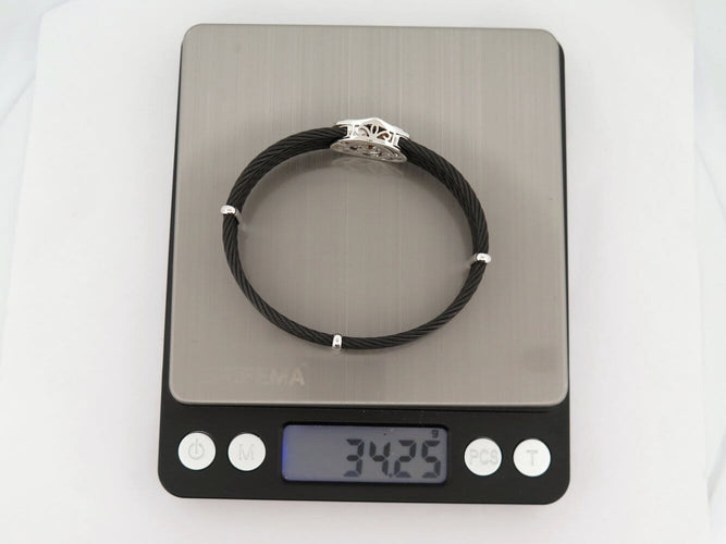 Bracelet ALOR2 / CHARRIOL - Bracelet Oval Station en acier noirci, or blanc 18k et diamants 0,65 ct 58 Facettes 276035