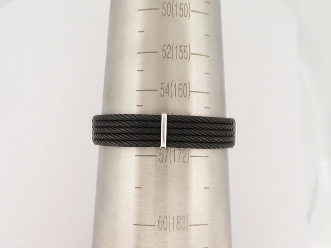 Bracelet ALOR2 / CHARRIOL - Bracelet Oval Station en acier noirci, or blanc 18k et diamants 0,65 ct 58 Facettes 276035