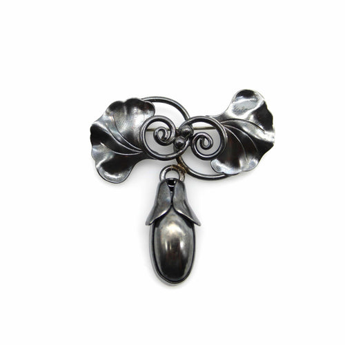Broche Georg Jensen USA - Broche en argent sterling, feuilles de ginkgo et capsule de graines 58 Facettes 11248