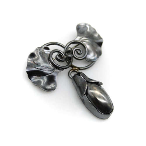 Broche Georg Jensen USA - Broche en argent sterling, feuilles de ginkgo et capsule de graines 58 Facettes 11248