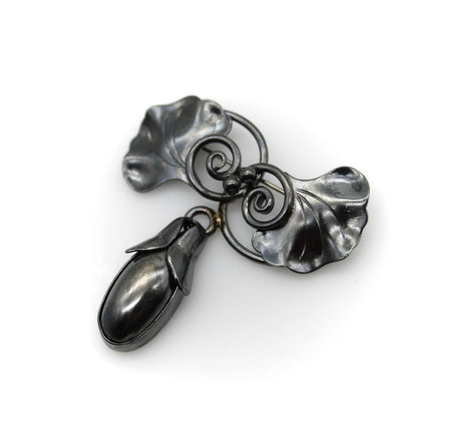 Broche Georg Jensen USA - Broche en argent sterling, feuilles de ginkgo et capsule de graines 58 Facettes 11248