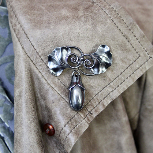 Broche Georg Jensen USA - Broche en argent sterling, feuilles de ginkgo et capsule de graines 58 Facettes 11248