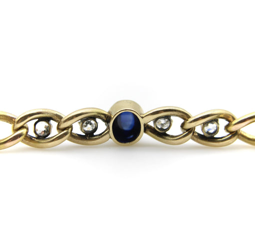 Bracelet Bracelet victorien à maillons curb en or 14k, saphir taille pain de sucre et diamants 58 Facettes 11249