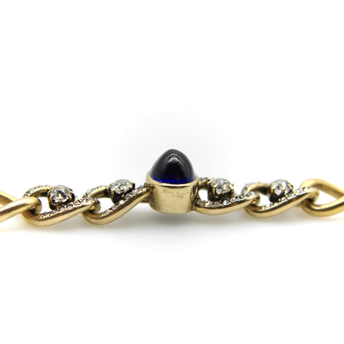 Bracelet Bracelet victorien à maillons curb en or 14k, saphir taille pain de sucre et diamants 58 Facettes 11249