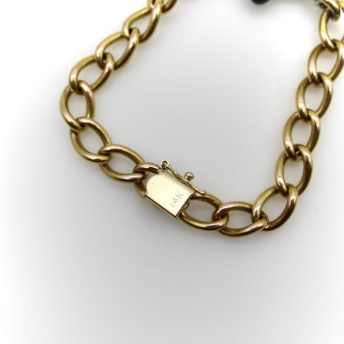 Bracelet Bracelet victorien à maillons curb en or 14k, saphir taille pain de sucre et diamants 58 Facettes 11249