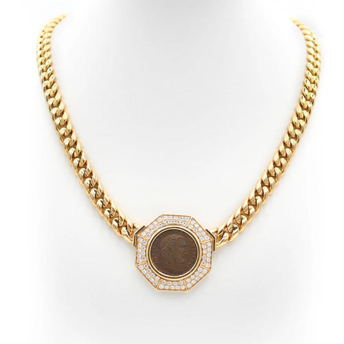 Collier Bulgari Monete - Collier en or jaune 18 carats, monnaie ancienne et diamants 58 Facettes 717A26_M