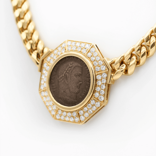 Collier Bulgari Monete - Collier en or jaune 18 carats, monnaie ancienne et diamants 58 Facettes 717A26_M