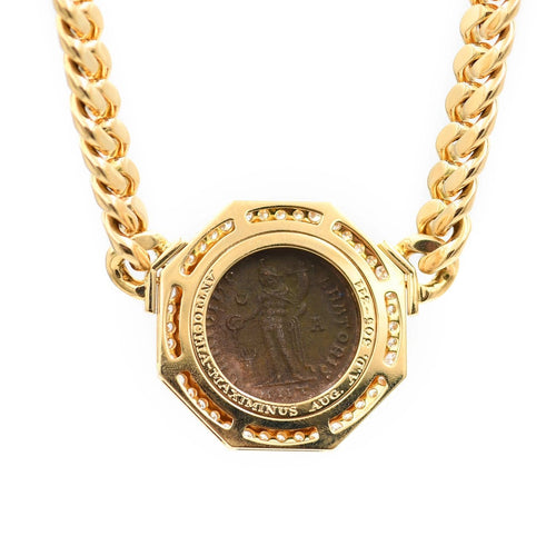 Collier Bulgari Monete - Collier en or jaune 18 carats, monnaie ancienne et diamants 58 Facettes 717A26_M