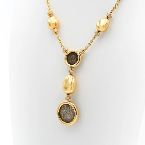 Collier Bulgari - Collier Monete vintage en or jaune, deux monnaies anciennes et diamants 58 Facettes 660A26_M