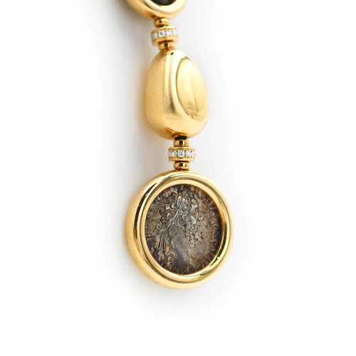 Collier Bulgari - Collier Monete vintage en or jaune, deux monnaies anciennes et diamants 58 Facettes 660A26_M