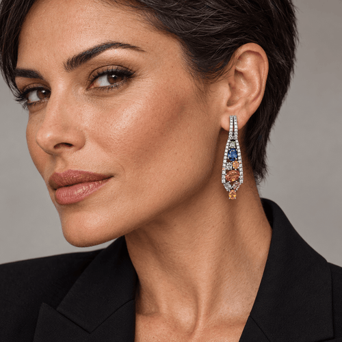 Boucles d'oreilles Boucles d’oreilles articulées en or blanc 18 carats, saphirs et diamants 58 Facettes 1.0001745/2