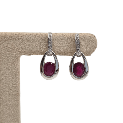 Boucles d'oreilles Boucles d’oreilles en or blanc 18k et rubis 58 Facettes #4886