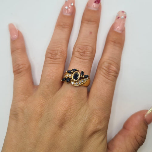Bague 52 Bague en or jaune 18k avec diamants et saphir 58 Facettes #4960