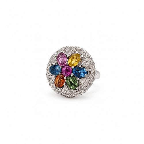 Bague 70 Bague dôme en or blanc 18 carats, saphirs et diamants 58 Facettes 1.0001745/3