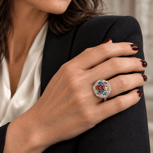 Bague 70 Bague dôme en or blanc 18 carats, saphirs et diamants 58 Facettes 1.0001745/3