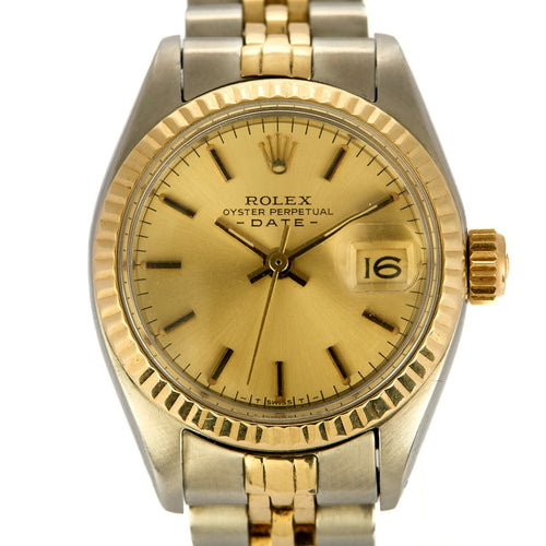 Montre Rolex - Montre Lady Oyster Perpetual Date en or jaune 14K et acier, cadran doré 58 Facettes A12O5