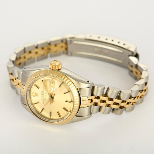 Montre Rolex - Montre Lady Oyster Perpetual Date en or jaune 14K et acier, cadran doré 58 Facettes A12O5