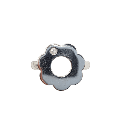 Bague 54 Bague fleur en or blanc 18k avec diamant 0,03 ct 58 Facettes #4970