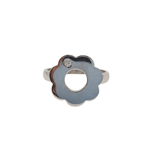 Bague 54 Bague fleur en or blanc 18k avec diamant 0,03 ct 58 Facettes #4970