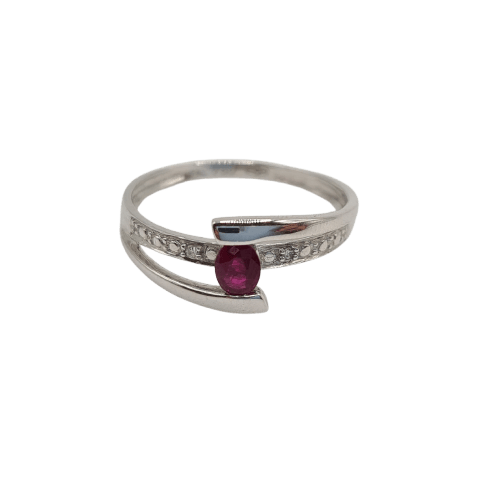 Bague 53 Bague en or blanc 18k et rubis 58 Facettes #4980