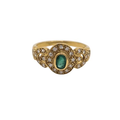 Bague 52 Bague en or jaune 18k avec émeraude et diamant 58 Facettes #4982
