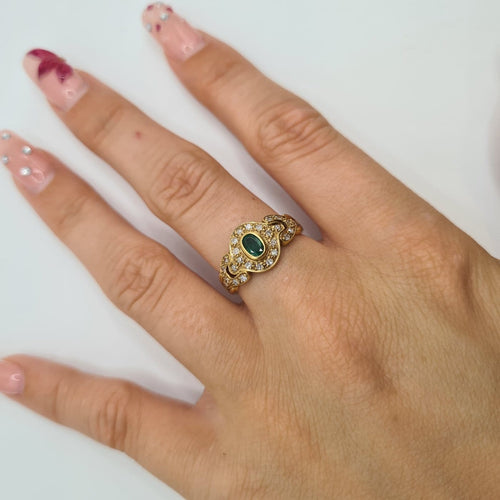 Bague 52 Bague en or jaune 18k avec émeraude et diamant 58 Facettes #4982
