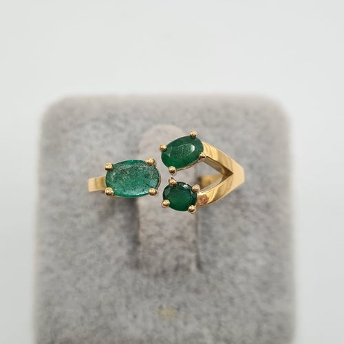 Bague 53 Bague en or jaune 18k avec émeraude 58 Facettes #5033