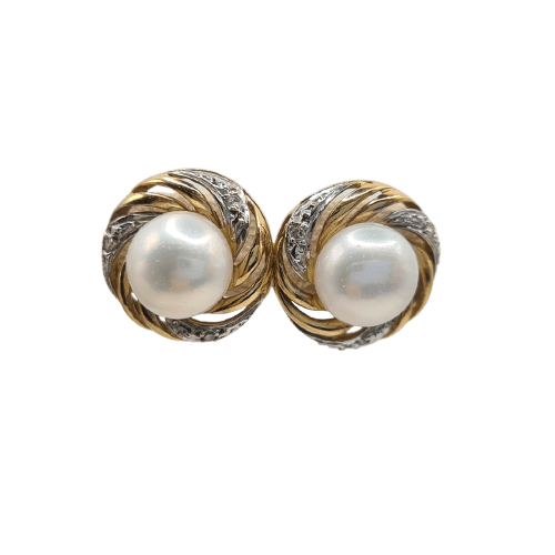 Boucles d'oreilles Boucles d’oreilles en or jaune et blanc avec perle 58 Facettes #5034