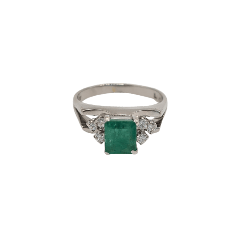 Bague en or blanc 18k, émeraude et diamant 58 Facettes #5049