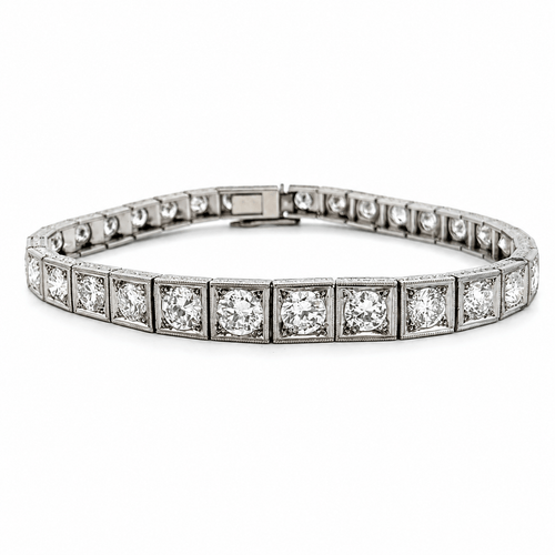 Bracelet tennis ancien en platine 850‰ et or gris 750‰, diamants naturels 58 Facettes po