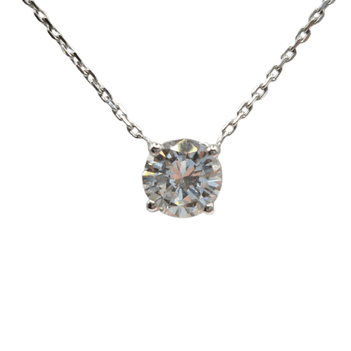 Collier - Chaîne en or blanc 18 carats avec diamant naturel certifié GIA 58 Facettes #5058