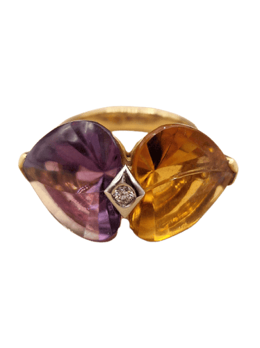 Bague contrariée en or jaune et blanc, améthyste et quartz citrin, années 1990 58 Facettes CV-154