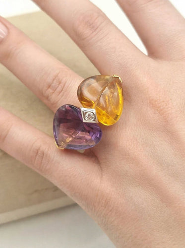 Bague contrariée en or jaune et blanc, améthyste et quartz citrin, années 1990 58 Facettes CV-154