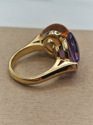 Bague contrariée en or jaune et blanc, améthyste et quartz citrin, années 1990 58 Facettes CV-154