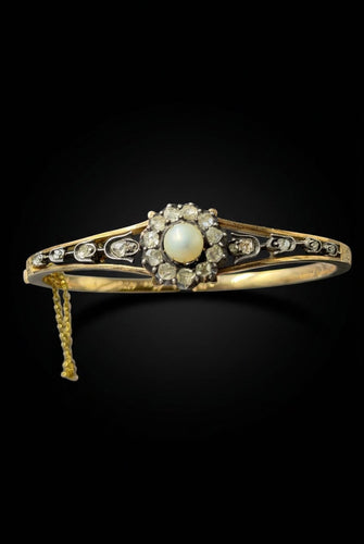 Bracelet viennois avec perle et diamants, fin du XIXe siècle 58 Facettes