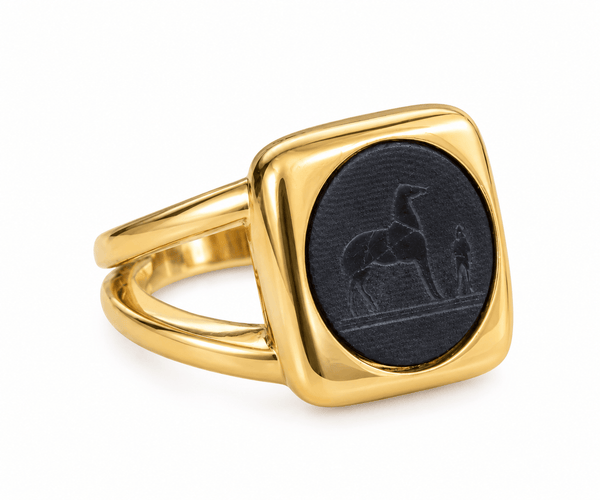 Bague 54 Hermès - Bague chevalière en corozo et métal doré 58 Facettes BS228