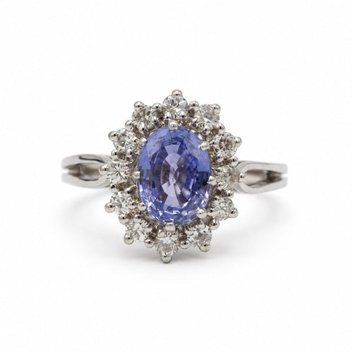 Bague Marguerite en or blanc 750‰, saphir et diamants 58 Facettes 260283R