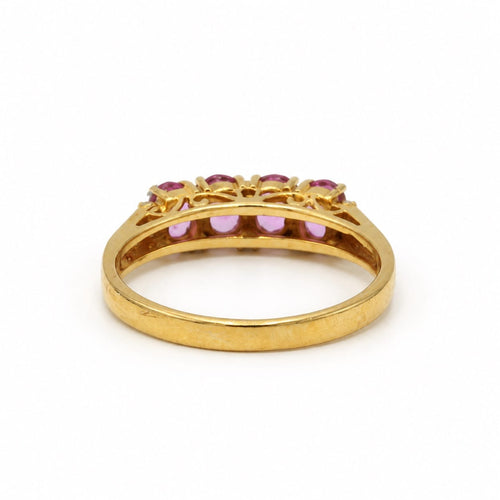 Demi-alliance en or jaune 750‰, diamants et saphirs roses 58 Facettes 260291R