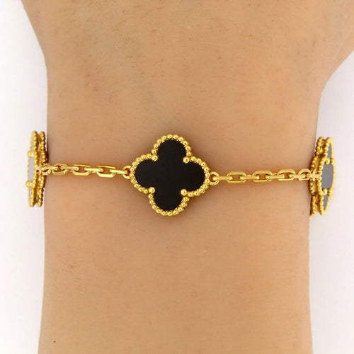 Van Cleef & Arpels Alhambra - Bracelet 5 motifs en or jaune 18k et onyx 58 Facettes 2648